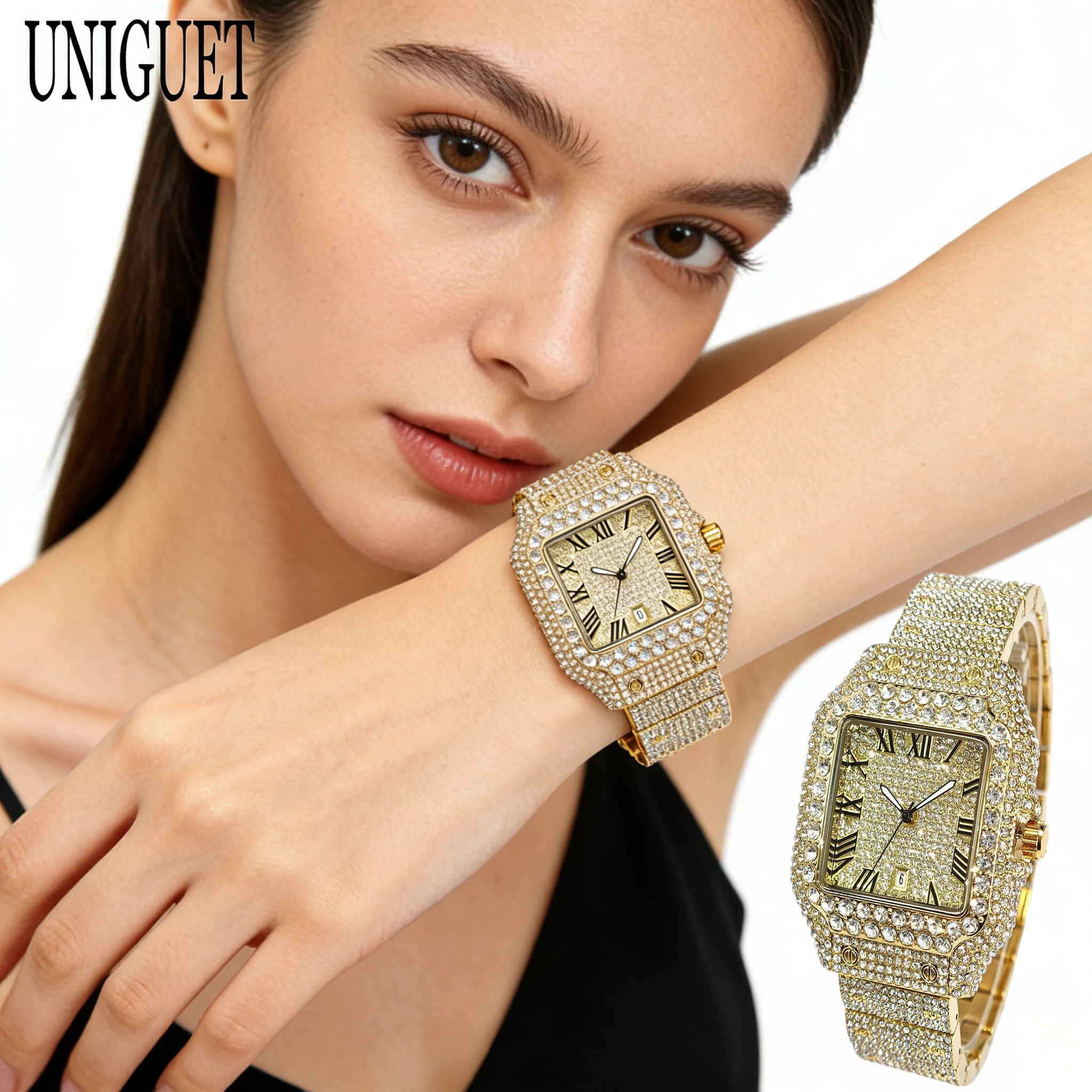 Luxury Watch On Sale - UNIGUET Square Diamond Wristwatch Womens Luxury