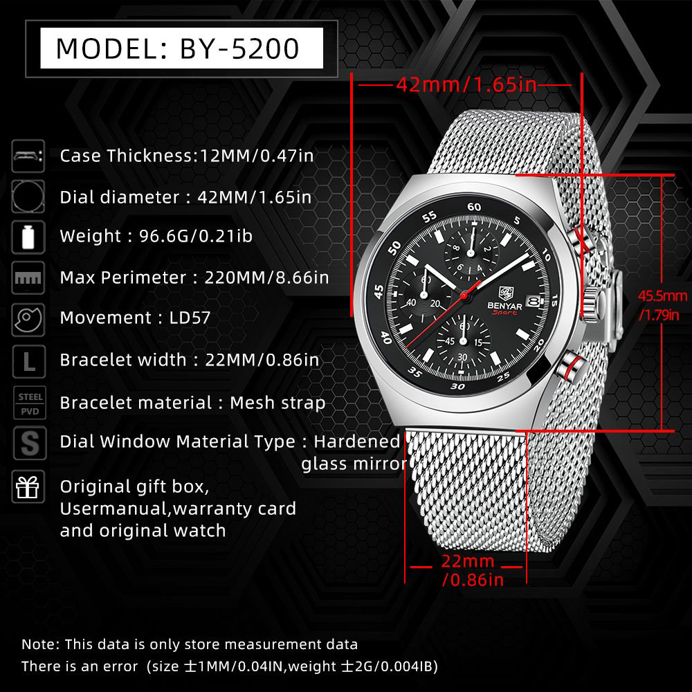 BENYAR Top Luxury Brand Men's  - Luxury Watch Design recension och pris